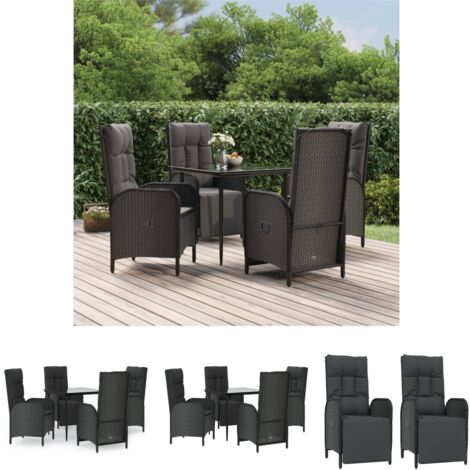 Liegeplatz - vidaXL 5-tlg. Garten-Essgruppe mit Kissen Schwarz Poly Rattan - Sitzkissen
