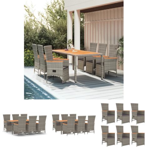 Liegeplatz - vidaXL 7-tlg. Garten-Essgruppe mit Kissen Grau Poly Rattan - Sitzkissen