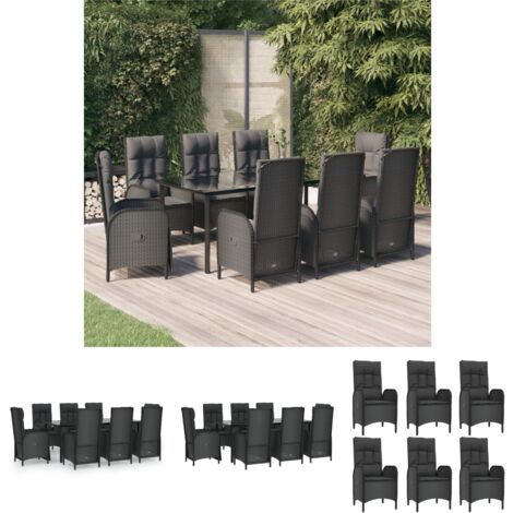 Liegeplatz - vidaXL 9-tlg. Garten-Essgruppe mit Kissen Schwarz Poly Rattan - Sitzkissen