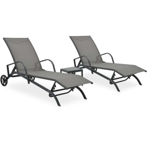 Liegestühle 2er Set mit Textilène und Stahl Tisch