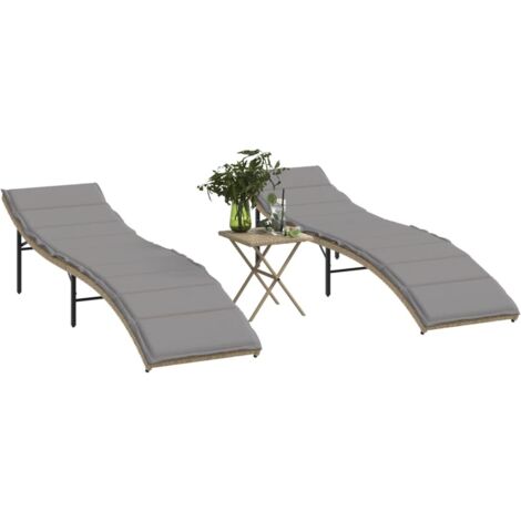Liegestühle Set von 2 mit Tisch beige kunststoffgeflecht