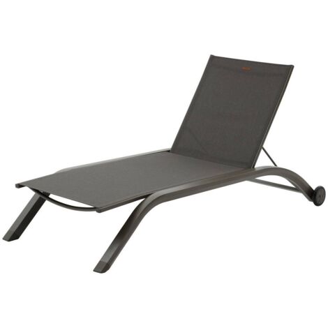 Liegestuhl Jimani mocha &amp praline 2 Räder aus Aluminium und Texaline - Hespéride
