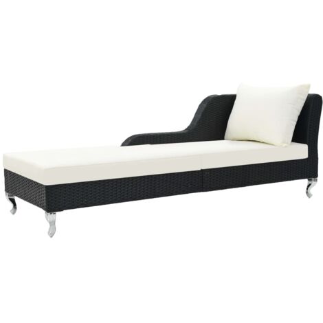 Liegestuhl mit Kissen Rattan Schwarz