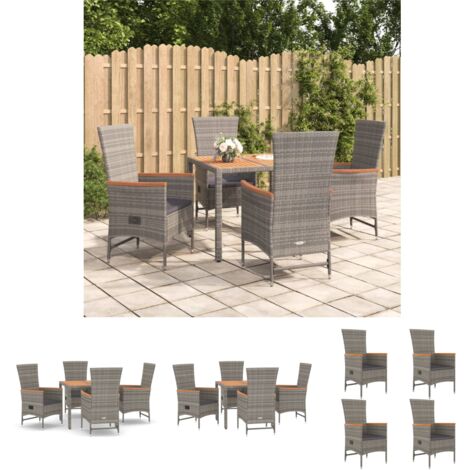 Liegestuhl - vidaXL 5-tlg. Garten-Essgruppe mit Kissen Grau Poly Rattan - Gartenmöbel