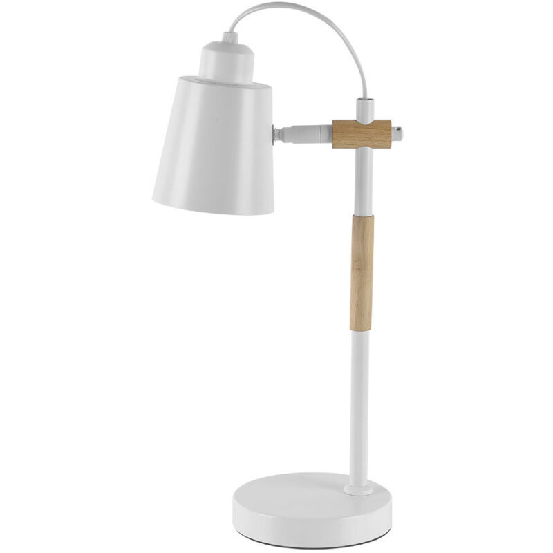 Liena lampe de bureau articulée 1xe27 blanc/hêtre orientable 40x14x20cm