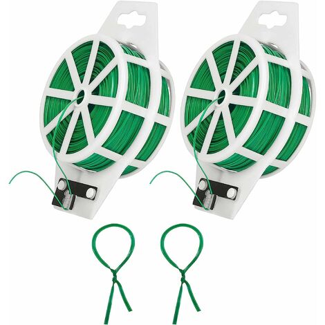 Liens de Jardinage pour Ligatures, 2 Rouleaux (100m par Rouleaux) Fil de Fer Jardin Vert, Attaches de Jardin pour Plantes Polyvalents, Cravate de Jardin avec Le Coupeur, pour Jardin, Maison, Bureau