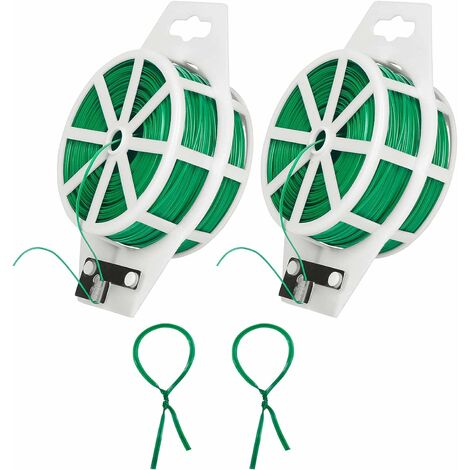 Liens de Jardinage pour Ligatures, 2 Rouleaux (100m par Rouleaux) Fil de Fer Jardin Vert, Attaches de Jardin pour Plantes Polyvalents, Cravate de Jardin avec Le Coupeur, pour Jardin, Maison, Bureau Le