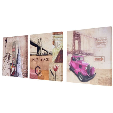 Lienzo decorativo de pared cuadros de Nueva York kit de 3 piezas 150x50cm DEC04049