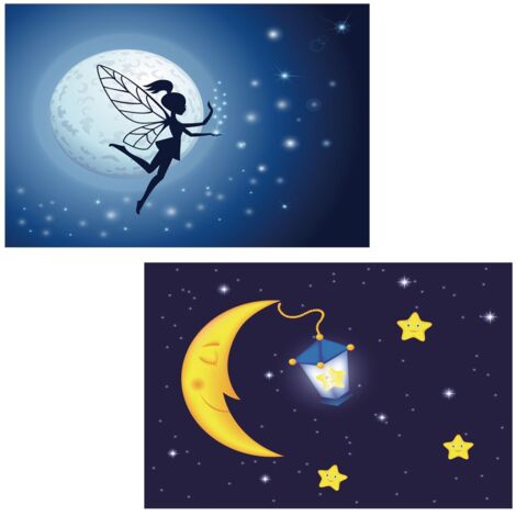 Lienzo decorativo de pared x2 cuadro iluminado LED patrón hada/luna DEC04013