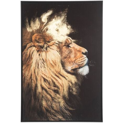 Lienzo enmarcado León - madera - 60x90 cm - Atmosphera créateur d'intérieur
