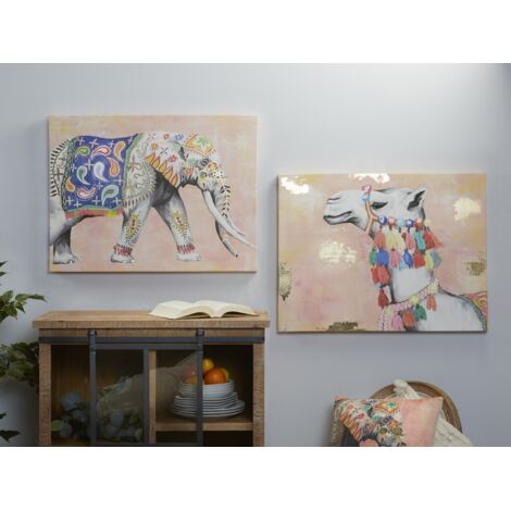 Lienzo Pan Oro Elefante/Llama 60X80 Cms. S/2 60X3X80 Cms