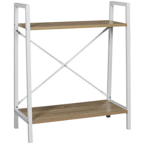 LIETA - Etagère à 2 Niveaux Bois et Métal Blanc