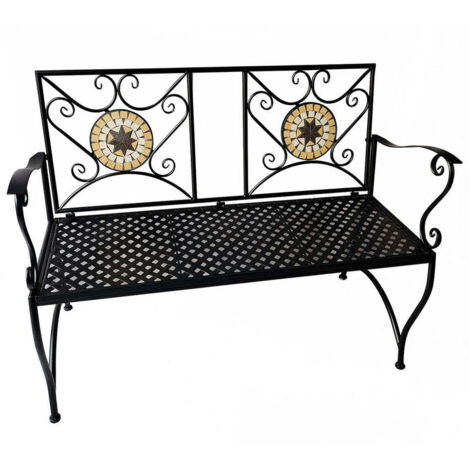 Lif Esmeralda Panchina in metallo verniciato con decoro in mosaico simil pietra 116 x 56 x h90 cm sedute per esterno per giardino