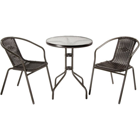 Lif set salotto giardino in polyrattan Achille tavolo tondo   cm 60x70h con vetro temperato e 2 sedie con braccioli colore nero