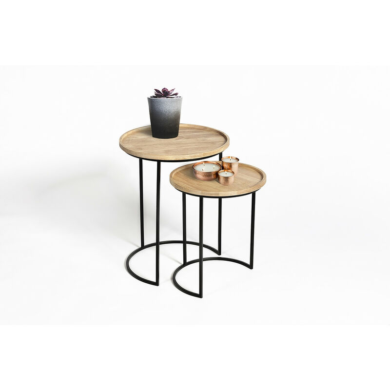 

LIFA LIVING 2 Mesas de salón apilables, Mesas de café diseño retro, Mesitas auxiliares de madera y metal, Mesas de centro redondas, Capacidad hasta
