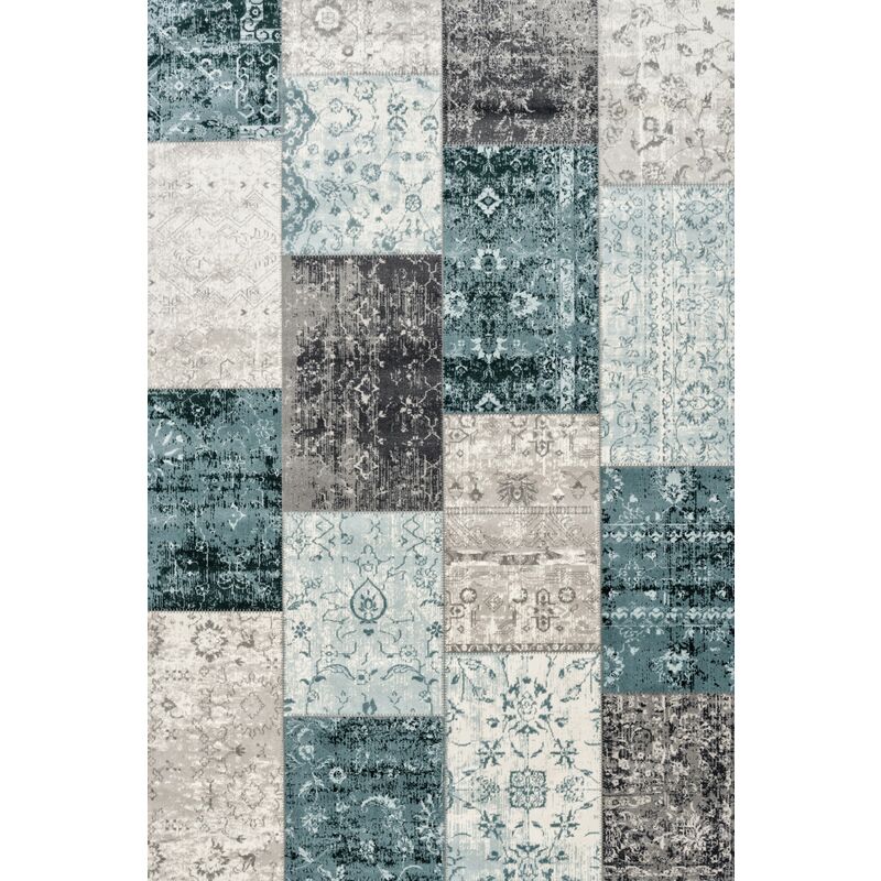 

Alfombra Vintage de Retazos, Tapetes de Cuadros, Tapete Patchwork Moderno para el Salón y el Comedor Tamaños (Gris Oscuro y Azul Oscuro, 80x150cm)