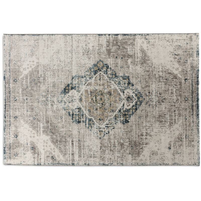 

Alfombras de Lana sintética Aqua, Alfombra de Estilo Retro, Alfombra para Salón y Dormitorio tamaños (Beige/Azúl Oscuro, 80 x 150 cm) - Lifa Living