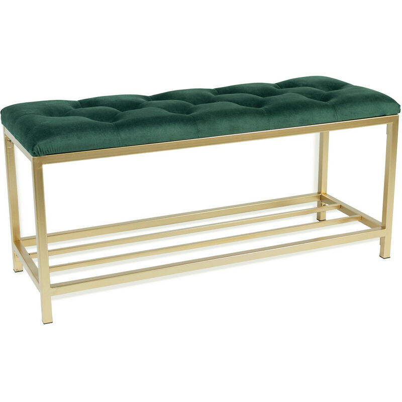 

Banco zapatero asiento para 2, Banco terciopelo verde y dorado, Banqueta dormitorio , Banquetas acolchadas pie de cama, 90x32,5x43cm , hasta 100kg