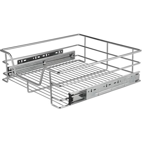 LIFA LIVING Cajón Telescópico Ahorrador de Espacio, Alambre de Acero Cromado, Cesto Extraíble para Cocina, Armarios y Despensa, con Carril Deslizante, 2 Tamaños disponibles, 57 cm
