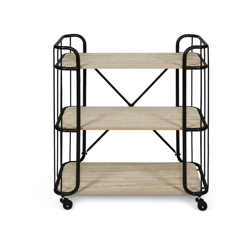 Chariot de Cuisine à roulettes en Bois et Métal, Chariot de Cuisine avec Etagere en Bois et Métal, Desserte à roulettes, Desserte de Cuisine ou Salon