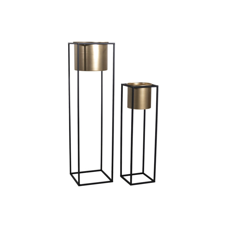 

LIFA LIVING conjunto de 2 soporte para macetas negro y dorado, estanteria para florero dormitorio, portamacetas industrial metal de dos tamaño