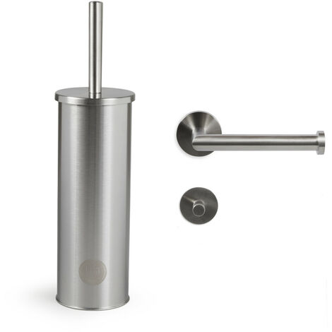 LIFA LIVING Ensemble d'Accessoires de Salle de Bain Noir Mat, Kit Salle de Bain 3 Pièces, Set Salle de Bain Noir Design et Pratique pour Toilettes - Noir