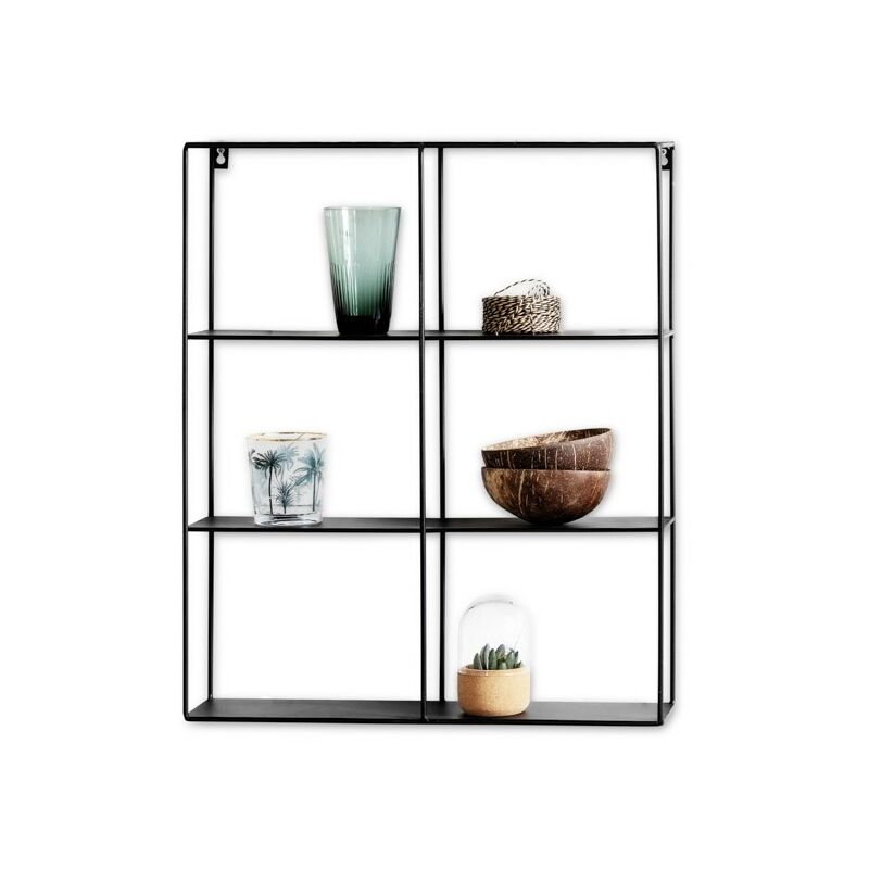

LIFA LIVING Estantería de pared rectangular | 3 estantes y 6 compartimientos | Estilo moderno | Metal negro