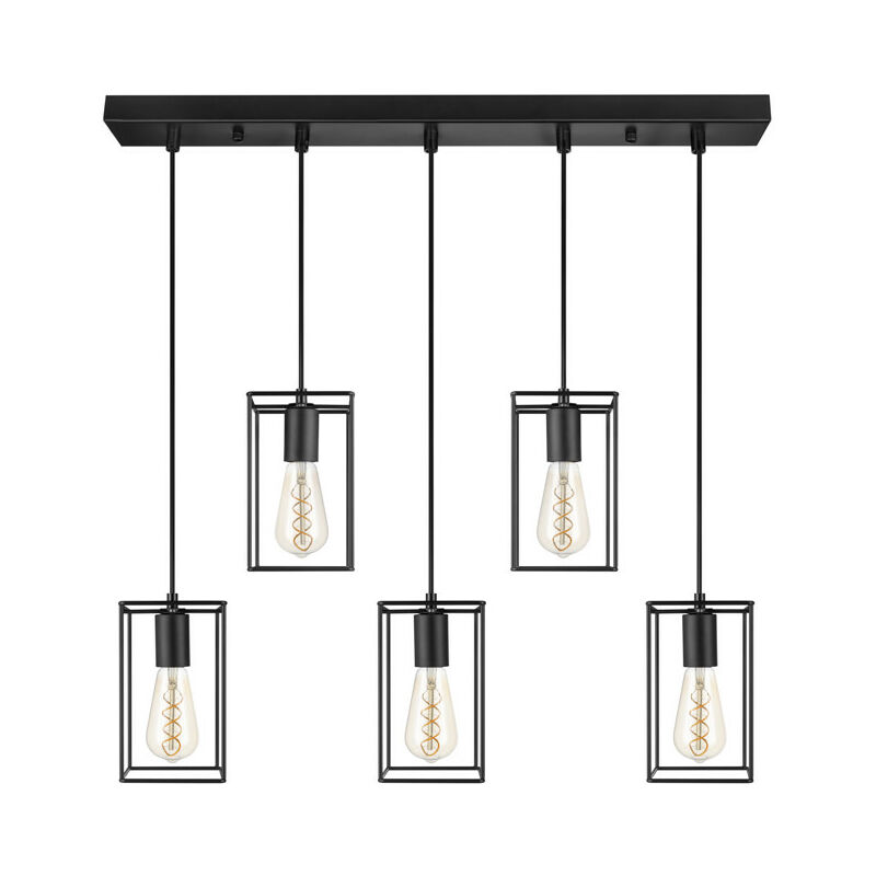 

Lámpara colgante de 5 luces, Lámpara de suspensión estilo industrial, Metal negro, 123 x 60 x 12 cm - Lifa Living