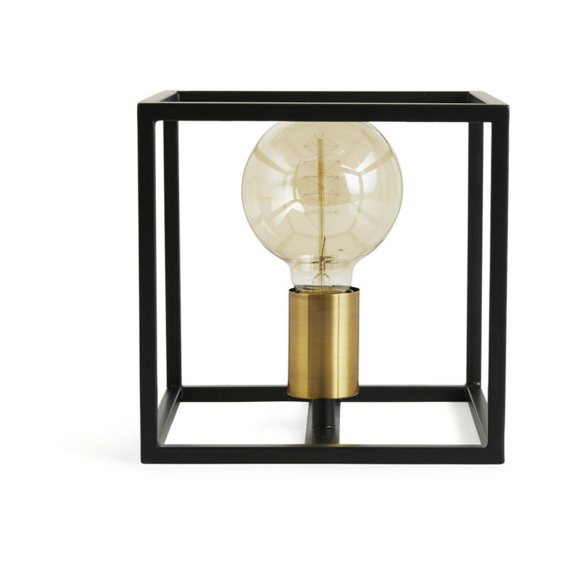 lifa living - lampe de table en metal noir, a poser au design industriel, lampe chevet carree e27, bureau vintage 20 x cm