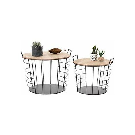 LIFA LIVING Lot de 2 Tables Basses Gigognes Noir et Naturel, Table d'appoint Moderne, T...