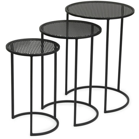 LIFA LIVING Lot de 3 table basse gigogne, Table Basse de Salon, Petite Table Scandinave en métal noir, Capacité max de 2.3Kg, 25x25x40cm 30x30x45cm 35x35x50cm