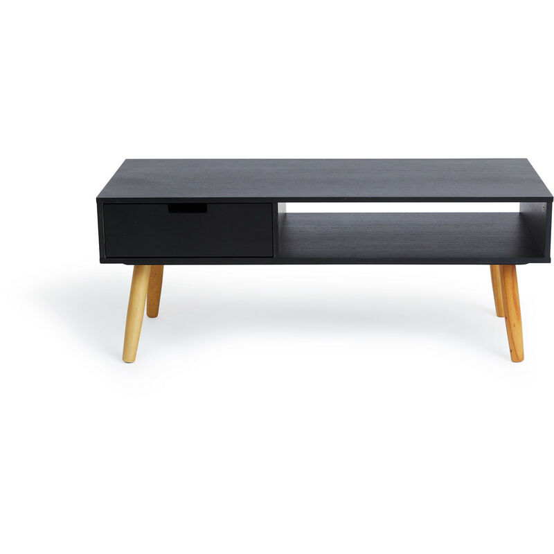 

Mueble TV negro, Mesa televisión de diseño vintage industrial, Soporte para tele con estantes y patas de madera, 40 x 100 x 40 cm - Lifa Living