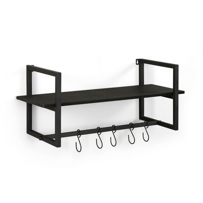 

LIFA LIVING Perchero de pared con estante, Perchas de pared fijas negras, Estante vintage de metal, para pasillo, cocina y dormitorio, 28 x 70 x 29 cm