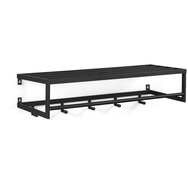 

LIFA LIVING Perchero Pared con Estante y 5 Ganchos, Metal negro , para almacenaje de Abrigos, Bolsas y Varios , 75 x 26 x 20 cm