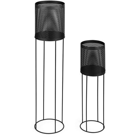 LIFA LIVING Portapiante da Interno Design Set di 2 , 2 Porta Piante e Fiori Nero in Metallo , Diverse Dimensioni , Supporto per Vaso , capacità 1.5 kg - Nero