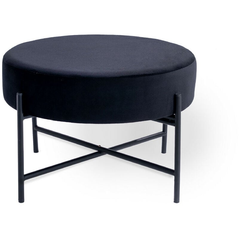 

LIFA LIVING Puf Taburete de Terciopelo negro, Asiento puf para Interior, Pouf redondo, Terciopelo y Metal, Ø55 x 35cm