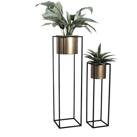 LIFA LIVING Support pour Plante d'intérieur et d'extérieur, Lot de 2 Supports de Pot de Fleur Design en métal couleur or , 76 cm et 55 cm (h)