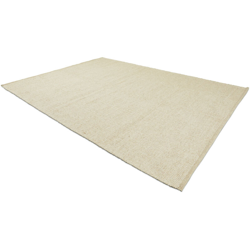 Tapis en Laine et Coton, Tapis de Design Moderne Scandinave, Tapis Salon Chambre à Coucher Salle a manger Entree, Blanc & Beige, 140x200 cm - Wit /