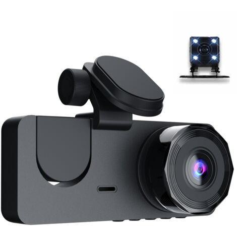 LIFCAUSAL 1080P Triple Cámara DVR para Vehículos (Delantera/Interior/Trasera) con Pantalla de 2 pulgadas, Visión Nocturna, Grabación Crítica, Detección de Movimiento y Bloqueo Instantáneo