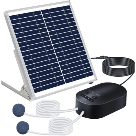 LIFCAUSAL 10W Solar-Sauerstoffpumpe mit Schlauch, Ausströmerstein und Ständer – 3 einstellbare Modi für Aquarium, Teich, Notangelteich und Vogelteich
