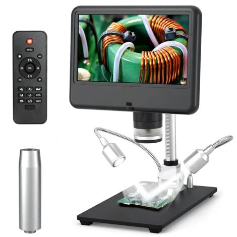 LIFCAUSAL 24M Digitalmikroskop mit 7" verstellbarem Touchscreen, 3-fachem Zoom, 3D-Foto-/Videoeffekt, mehrsprachigem System und Fernbedienung zur Leiterplatteninspektion