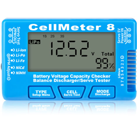 LIFCAUSAL 8-in-1 Universal-Batterietester, Digitaler Tester für Li-Ion/LiPo/LiFe/NiMH-Akkus mit Spannungsmessung
