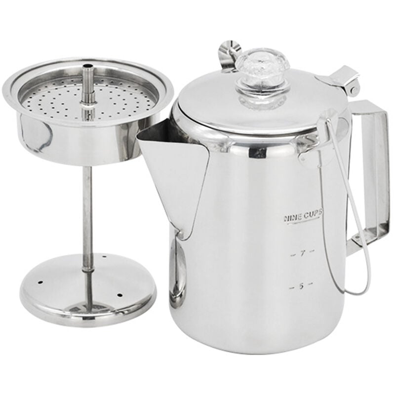 Cafetière à percolateur en acier inoxydable pour l'extérieur, 1,2 l, 9 tasses, pour le camping, la maison, la cuisine - Lifcausal