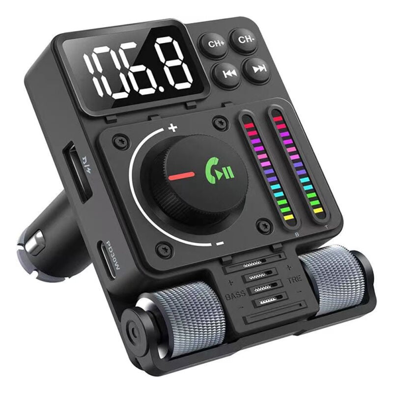 Lifcausal - metteur fm Bluetooth MP3 Voiture avec Charge Rapide PD30W/USB Écran led 1,2' Réglage Bass/Treble Assistant Vocal Lecture Clé usb