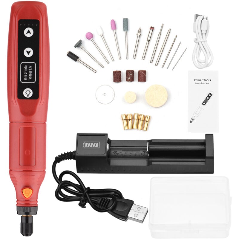 Lifcausal - Ensemble d'outils de meuleuse électrique mini à réglage à 5 vitesses, rectifieuse à chargement usb, ensemble d'outils rotatifs portables