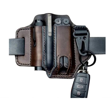 LIFCAUSAL Étui multi-outils pour ceinture, organisateur de poche EDC en cuir pour hommes, étui Leatherman avec porte-stylo, porte-clés, étui pour lampe de poche, pochette en cuir EDC (marron)