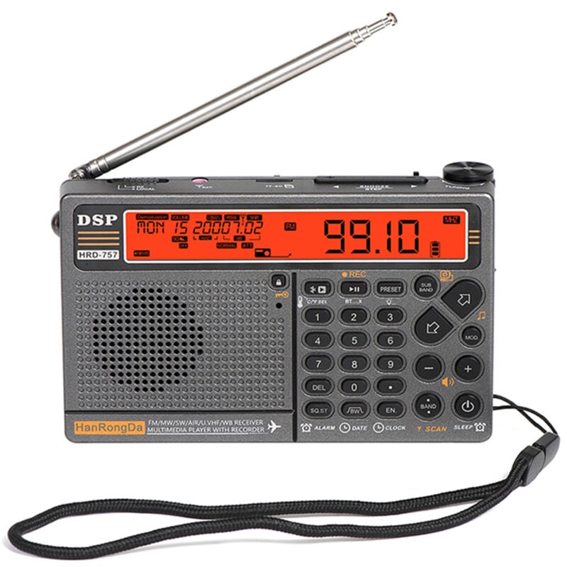 Lifcausal - HanRongDa HRD-757 Radio multibande fm am mw sw v.uhf air wb Radio portable Contrôle par application bt tf Lecteur de musique Alarme sos