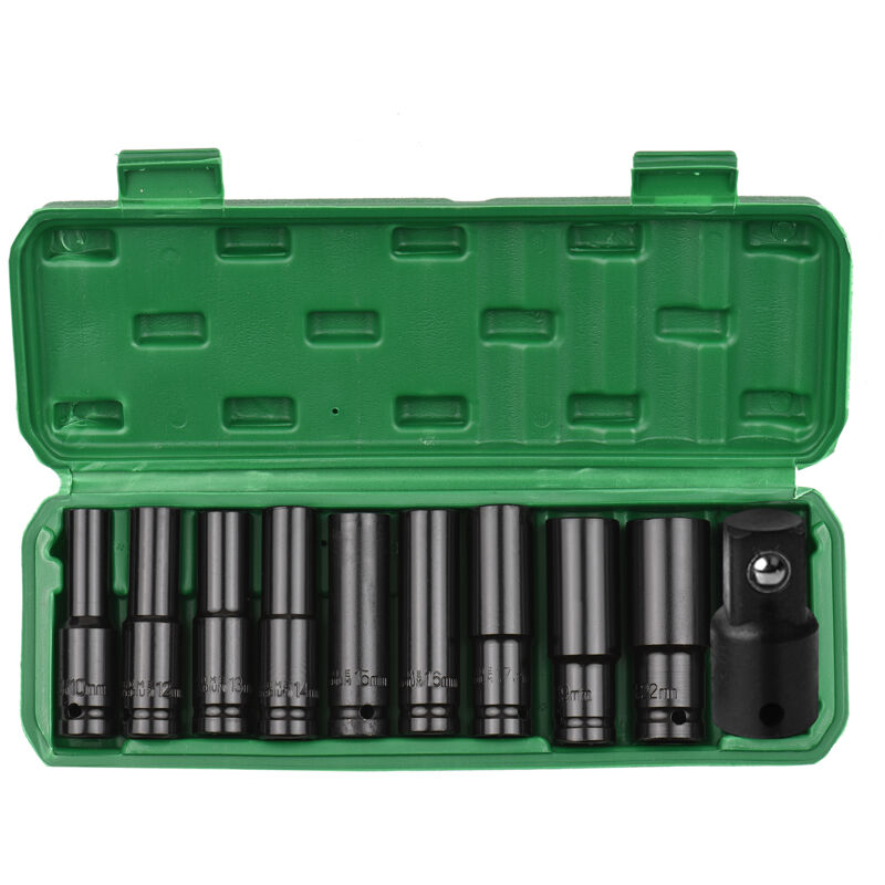 Lifcausal - Jeu de douilles à chocs hexagonales à entraînement de 1/2 pouce, 10 pièces, douilles profondes, tailles métriques de 10 à 22 mm et