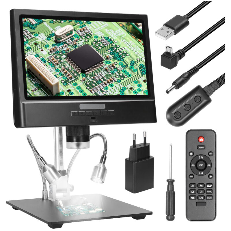 Lifcausal - Microscope Numérique Professionnel 1080P Écran lcd 10 Pouces, Zoom 4X, Station de Soudure avec Enregistrement Vidéo et Éclairage led Sans