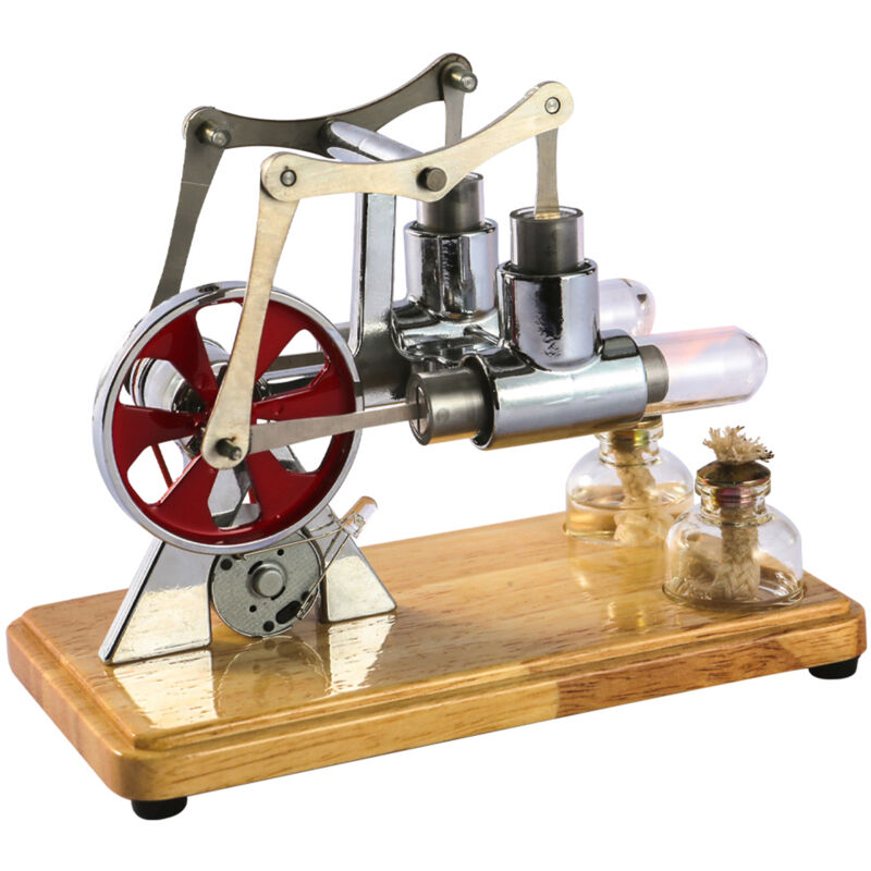 Modèle de générateur Stirling de type balance à double cylindre LL-008, plaque de base en chêne/procédé de colle, argent - Lifcausal